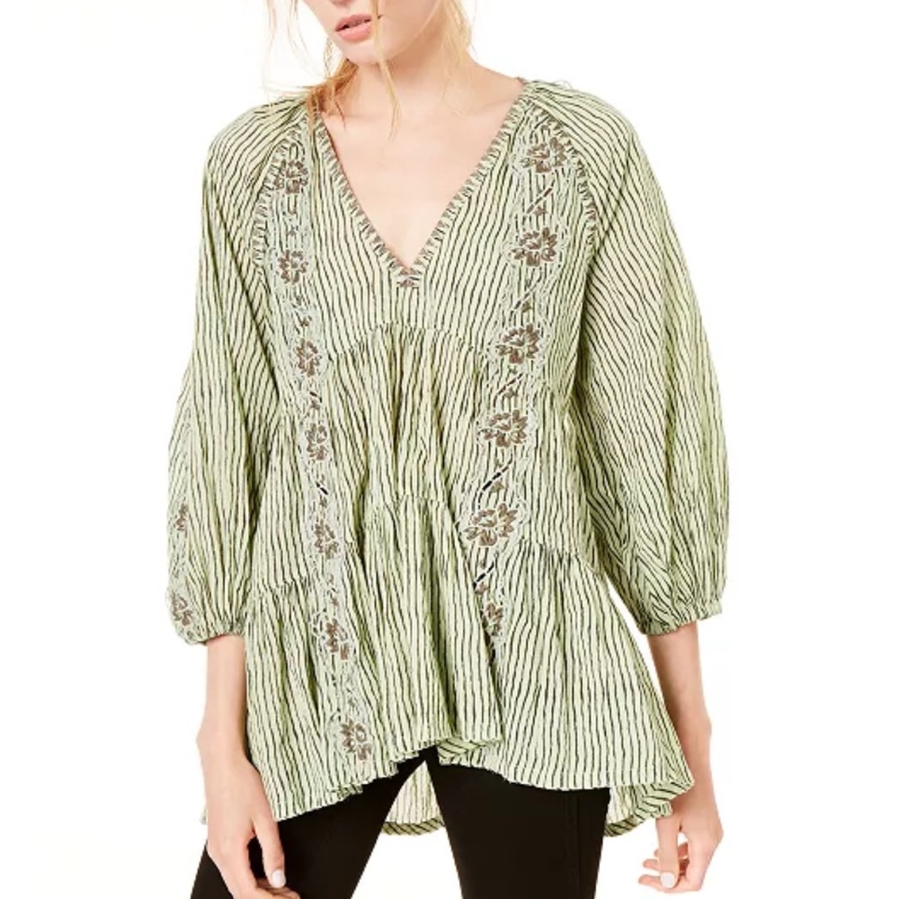 Free People Oversized Embroidered V-Neck Tunic